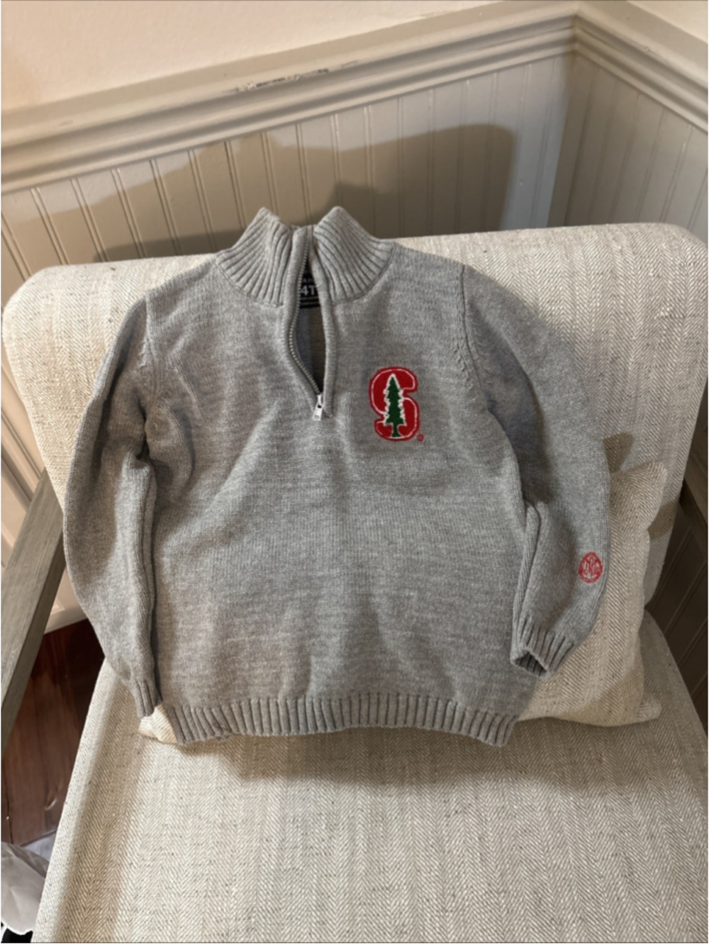 Alma Mater Embroidered Sanford Cardinal Logo Sweater Gray 4T (1091)